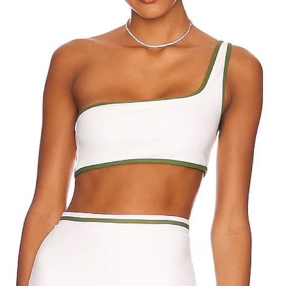 nwt WeWoreWhat Tennis Contrast One Shoulder Bra Top Optic White Court Green Med - Picture 3 of 10